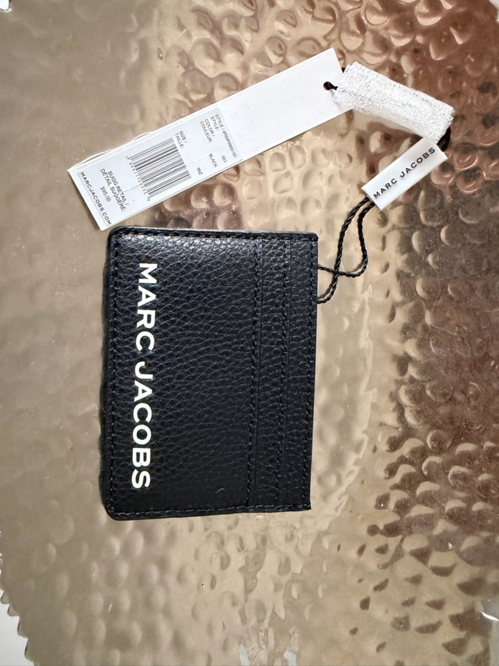 Marc Jacobs Black Pebbled Leather Card Holder with White Logo
